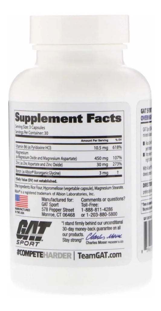 Suplemento GAT Sport Zmag-t Zinc Magnesio B6 Boro 90 Cápsulas