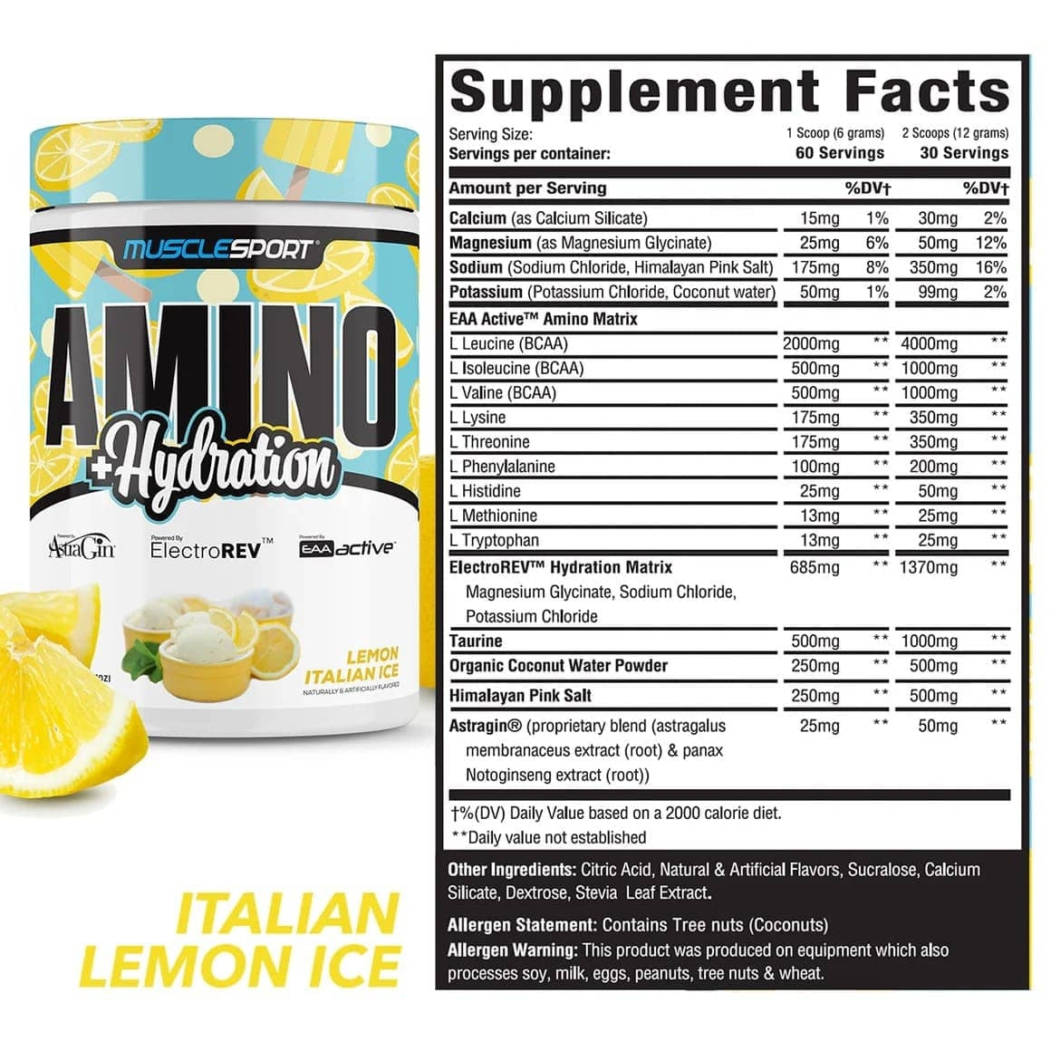 Creatina Muscle Sport + Hydration Lemon Italian Ice 60 servicios