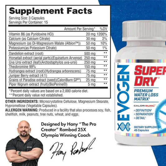 Evogen Super Dry (45 Cápsulas) – Definición Muscular y Control de Retención de Líquidos