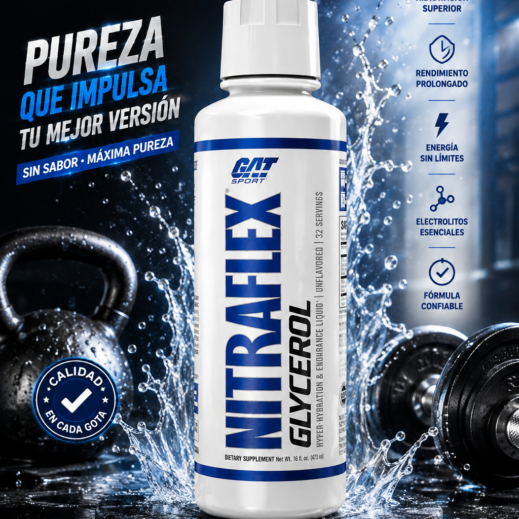 GAT Sport Nitraflex Glycerol Líquido Hyper-Hydration & Endurance – 473 ml (32 Porciones) Unflavored