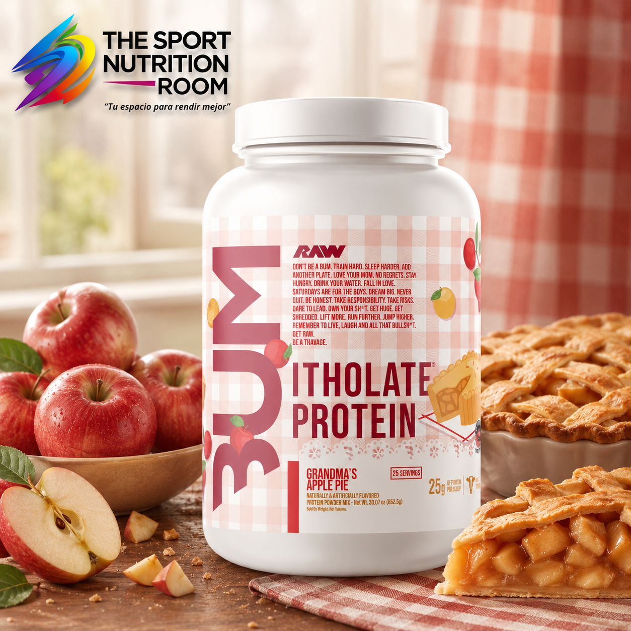 Proteína Aislada RAW BUM Itholate Protein - Sabor Grandma's Apple Pie (25 Porciones)