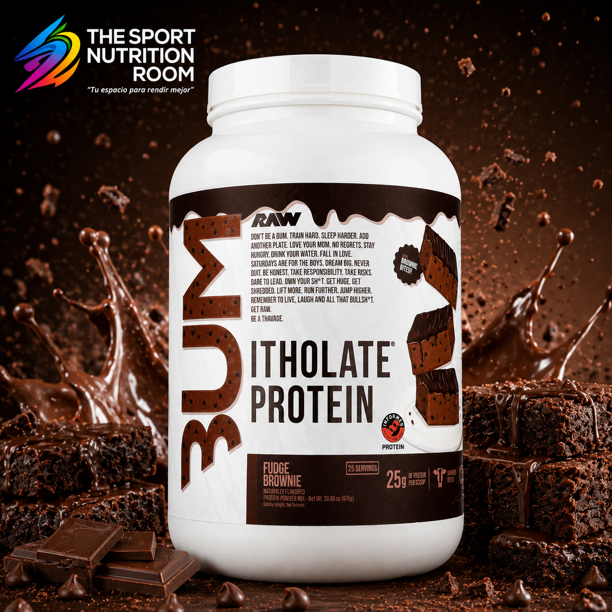 Proteína Aislada RAW BUM Itholate Protein - Sabor Fudge Brownie (25 Porciones)
