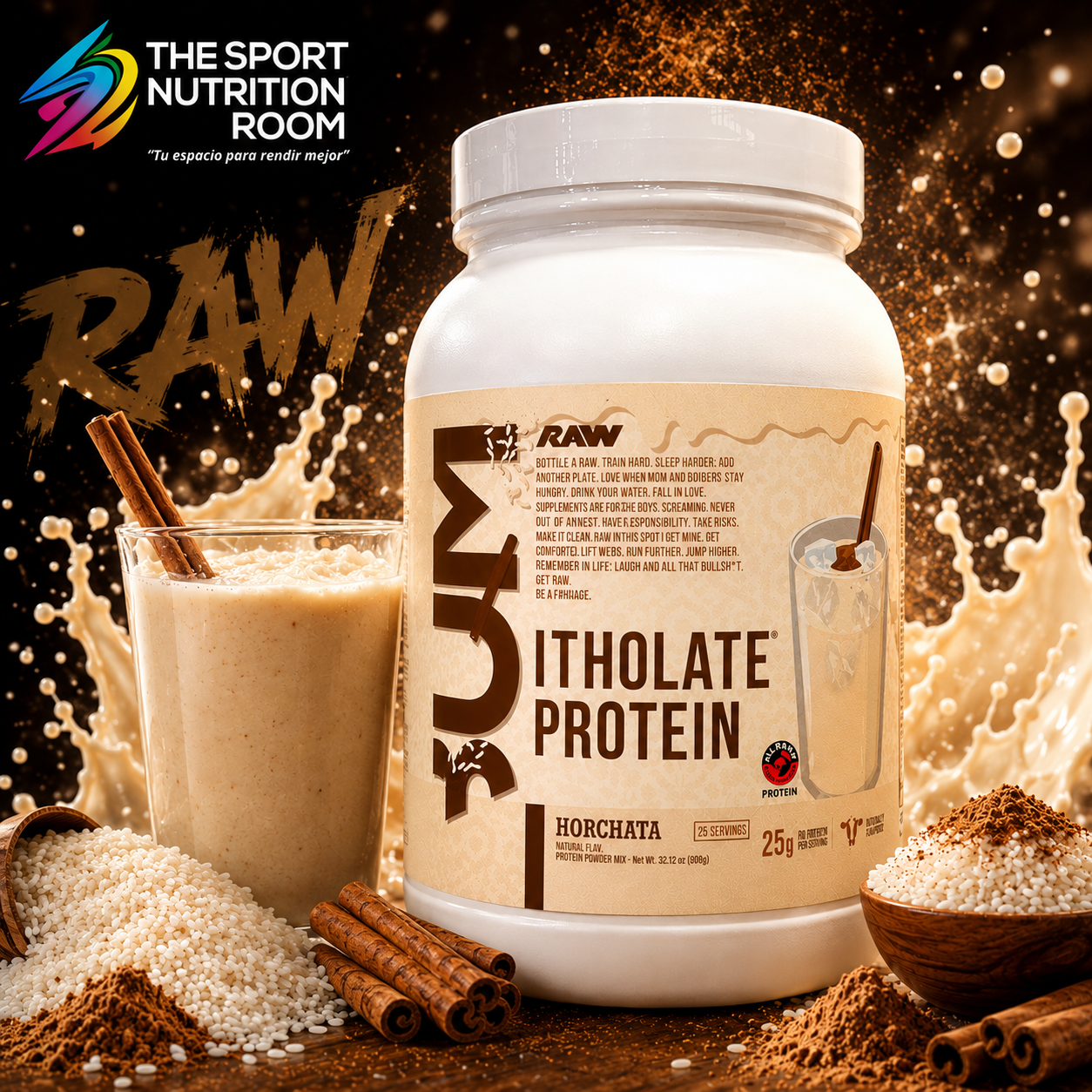 Proteína Aislada RAW BUM Itholate Protein - Sabor Horchata (25 Porciones)
