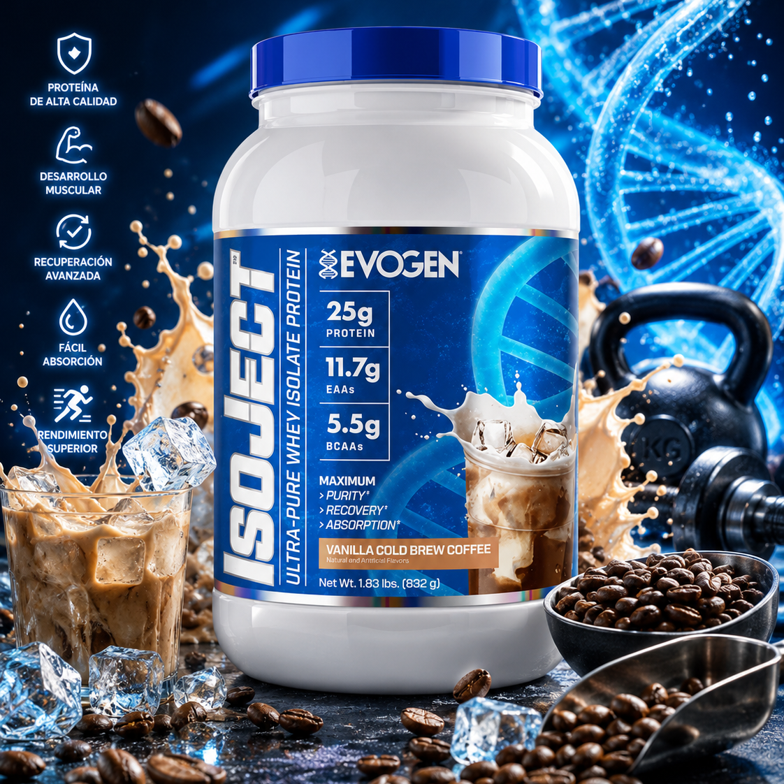 Evogen Nutrition IsoJect Ultra-Pure Whey Isolate Protein (1.83 lbs / 832 g) – Vanilla Cold Brew Coffee