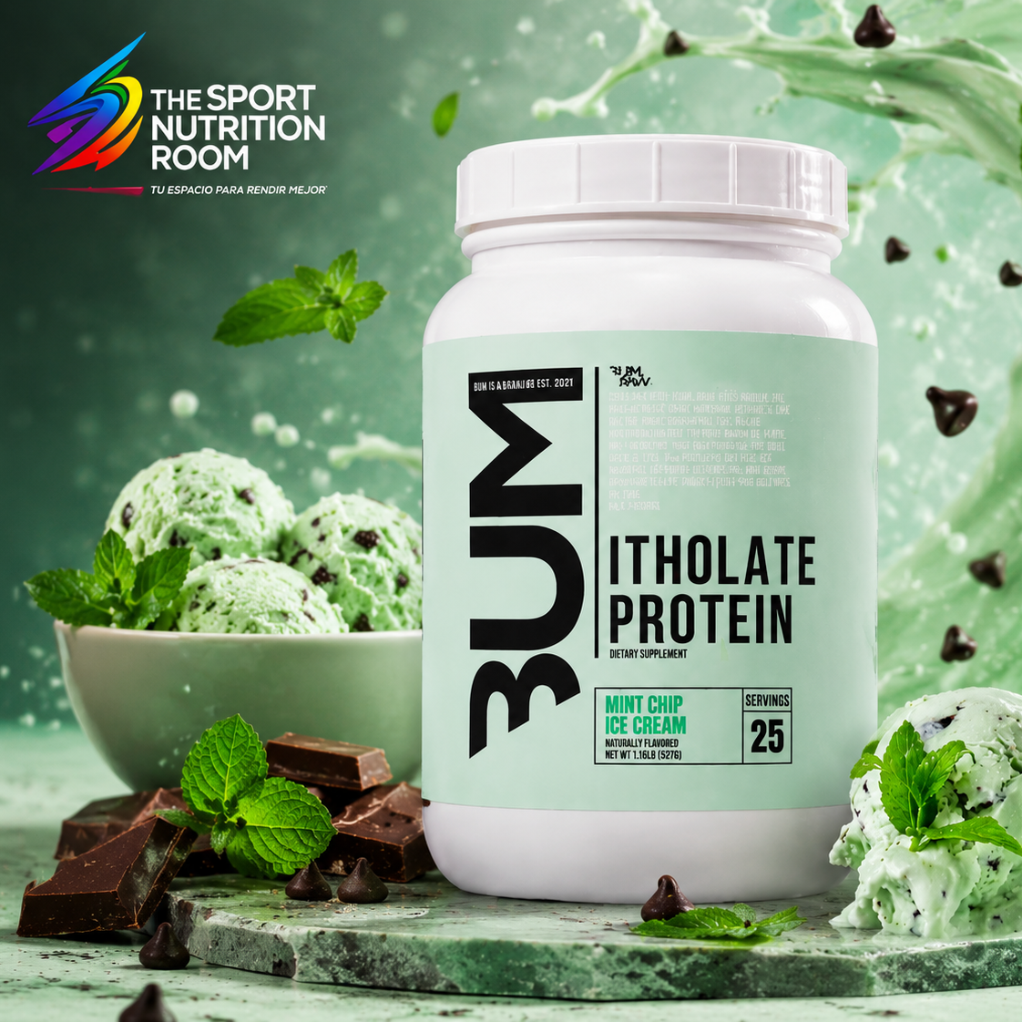 Proteína  BUM Itholate sabor Helado de Menta con Chocolate 2lb
