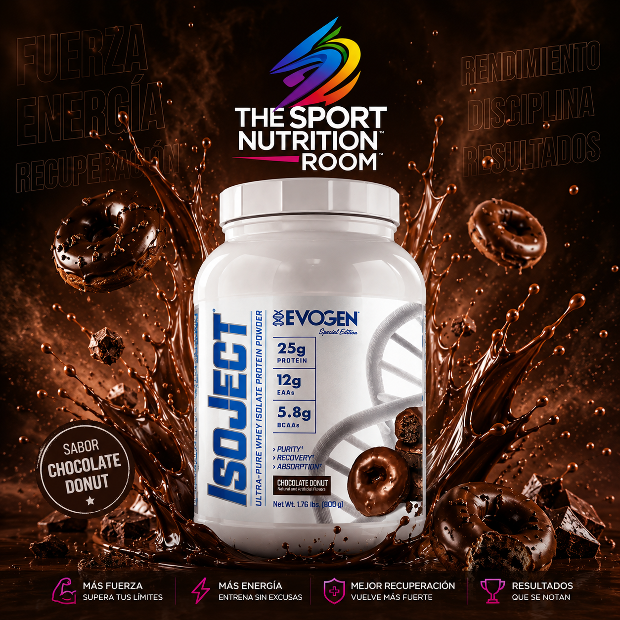 Proteina IsoJect de EVOGEN Chocolate Donut 25 servicios