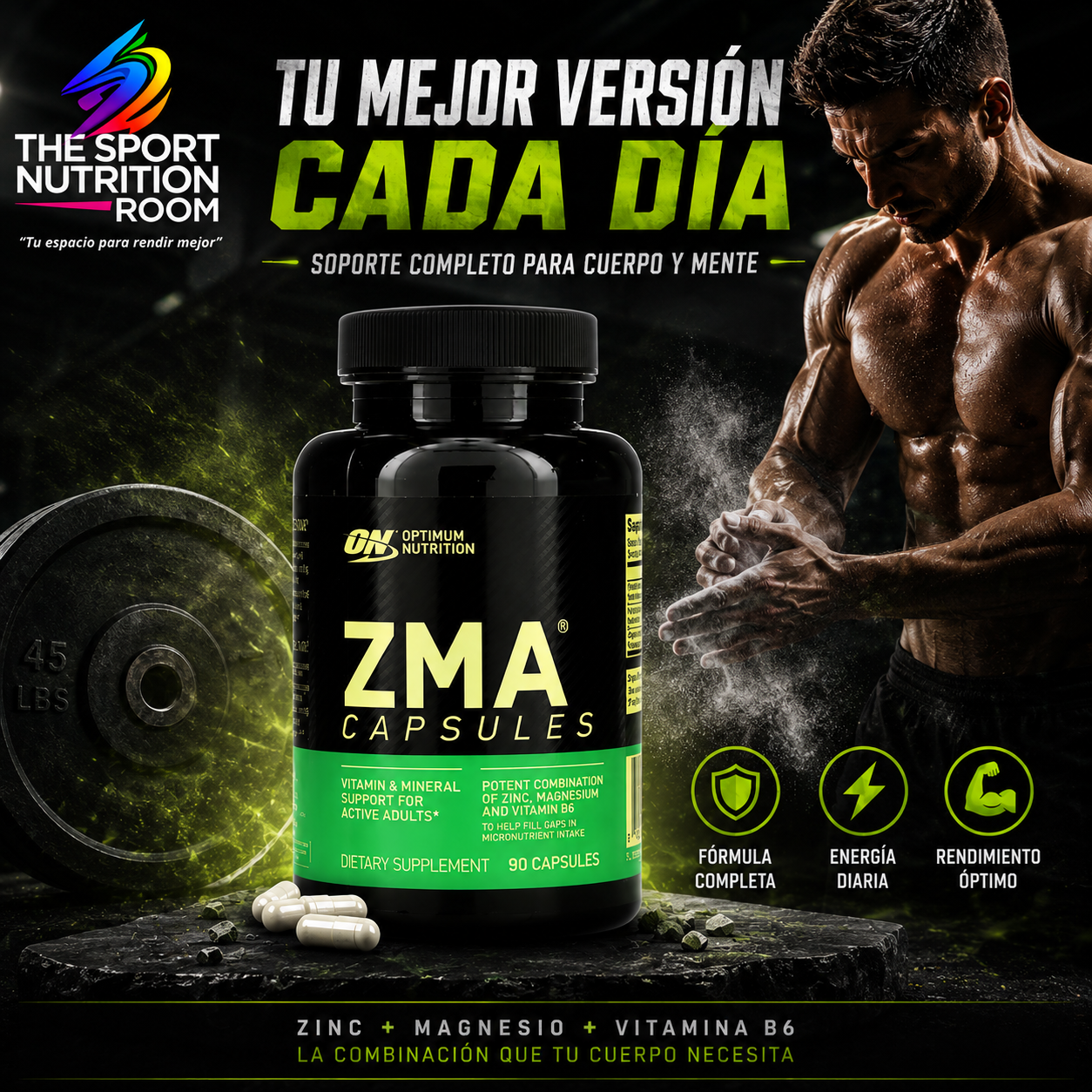 ZMA Optimum Nutrition (ON) - Zinc, Magnesio y Vitamina B6 (90 Cápsulas)
