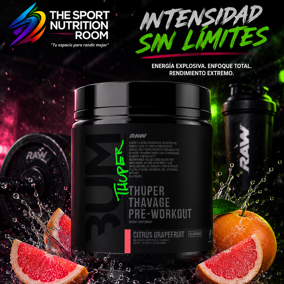 Raw Nutrition BUM Thuper Thavage Pre-Workout – 20 Porciones (Citrus Grapefruit)