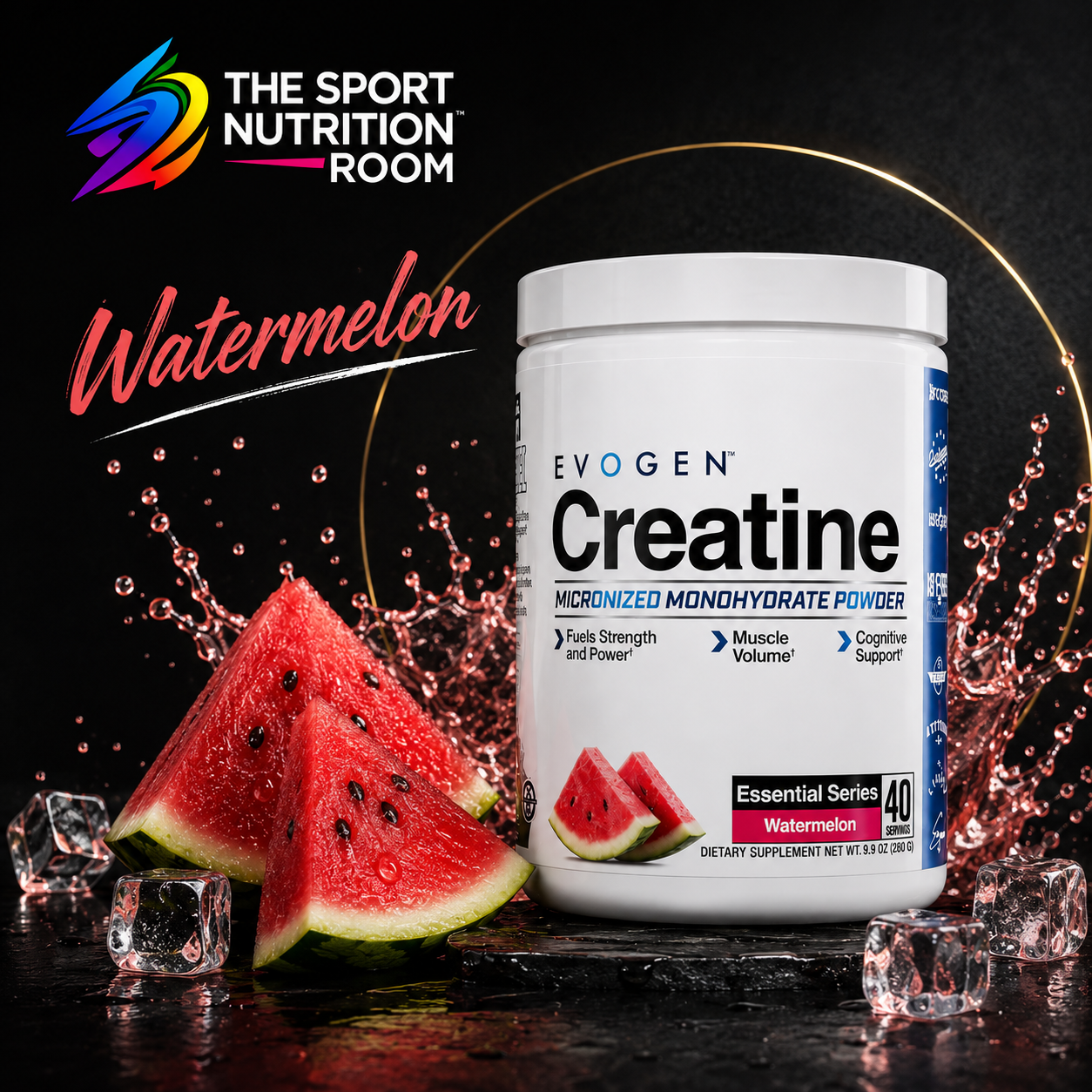 Evogen Creatine Micronized Monohydrate Powder – Essential Series – 280 g (40 Porciones) Watermelon