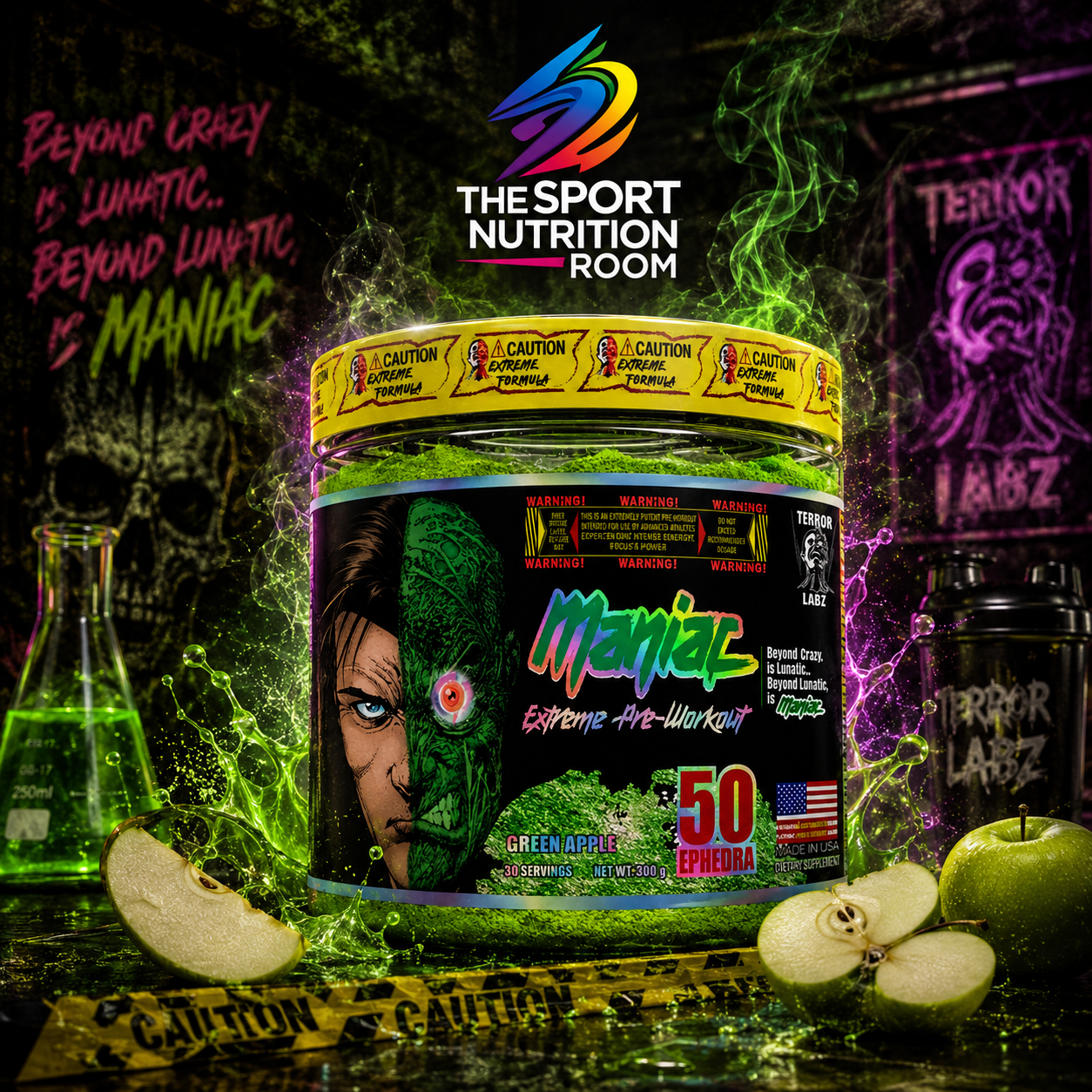Pre-Entreno Extremo Terror Labz Maniac - Sabor Green Apple / Manzana Verde (30 Porciones)