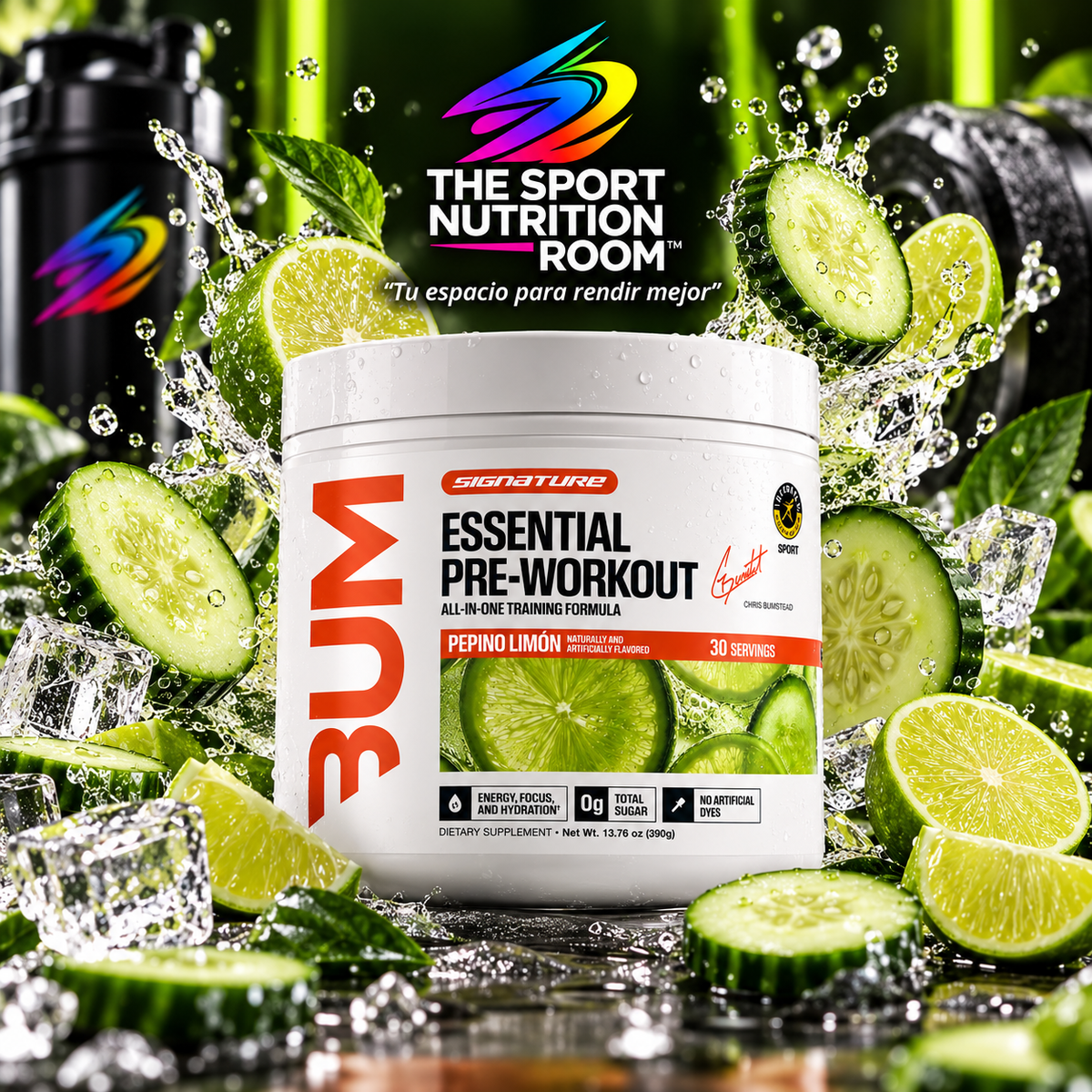 BUM Signature Essential Pre-Workout (30 Servicios / 390 g) – Sabor Pepino Limón