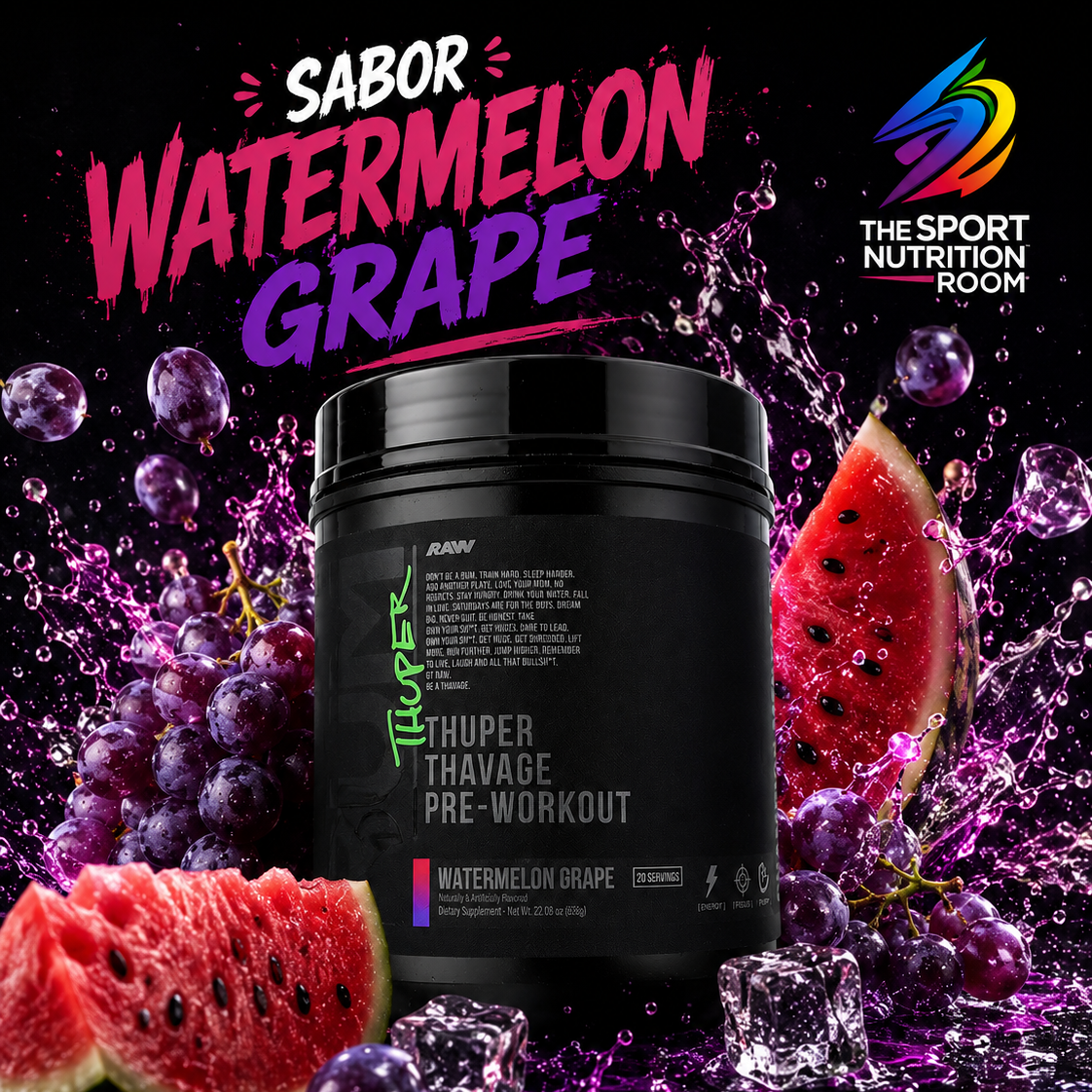 RAW Nutrition CBUM Thuper Thavage Pre-Workout (20 Servicios) – Watermelon Grape