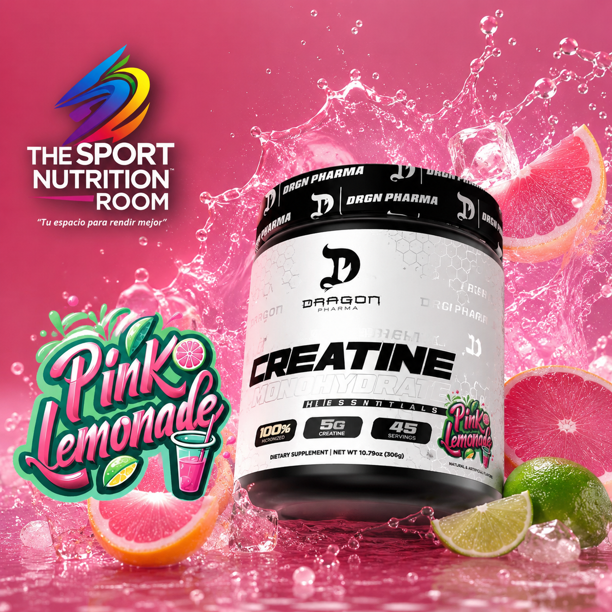 Creatina Monohidratada Dragon Pharma Pink Limonade 45 servicios