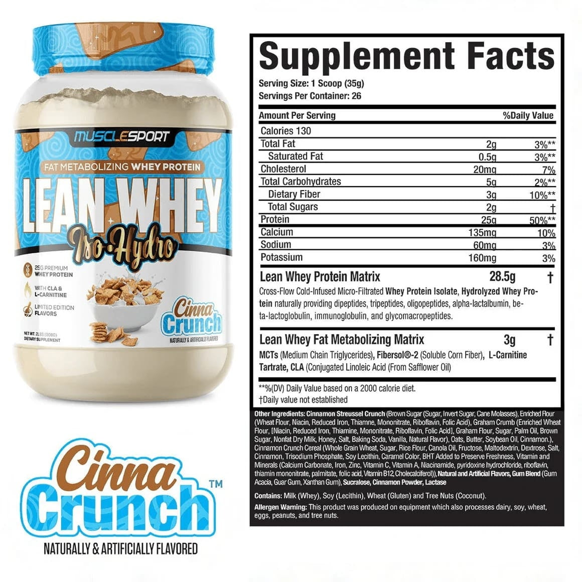Proteína Muscle Sport Iso-Hydro Cinna Crunch 2lb