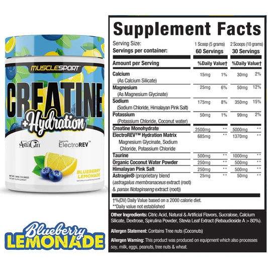 Creatina + Hidratación MuscleSport Creatine + Hydration - Sabor Blueberry Lemonade Creatina + Hidratación MuscleSport Creatine + Hydration - Sabor Blueberry Lemonade