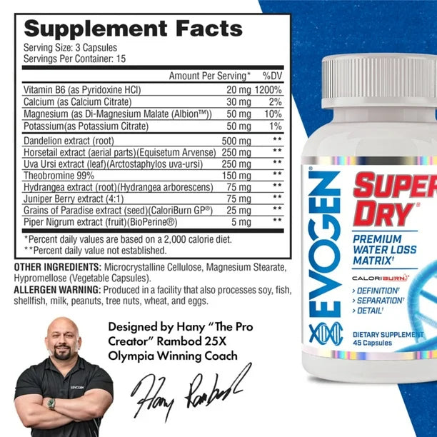 Evogen Super Dry (45 Cápsulas) – Definición Muscular y Control de Retención de Líquidos