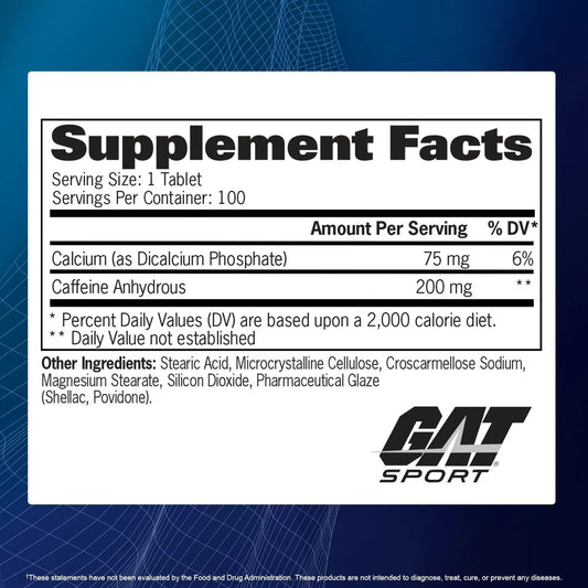 Gat Sport Caffeine 200mg 100 Tabletas Cafeina Pura